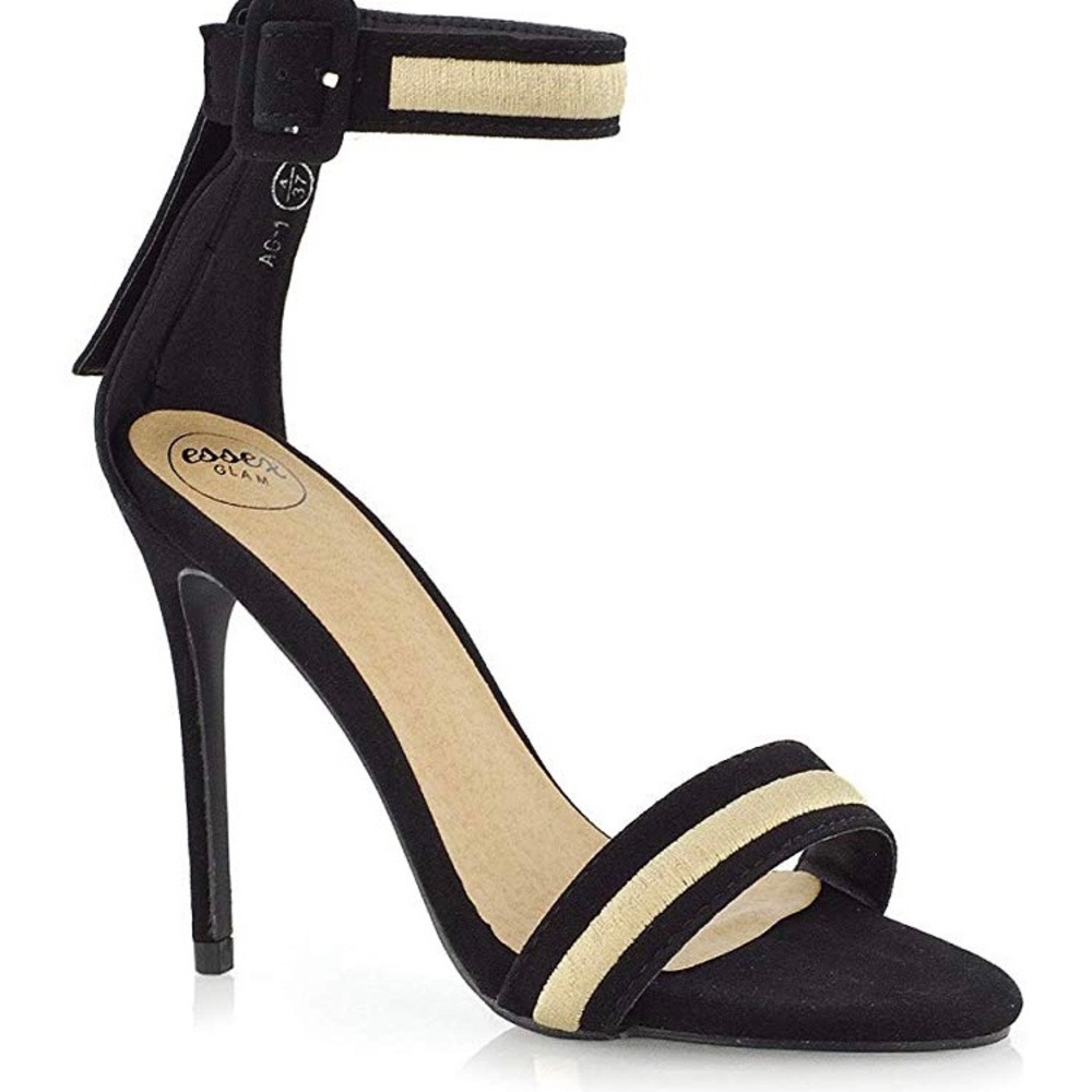 Ankle Strap Stiletto Thread Detail Open Toe Shoes